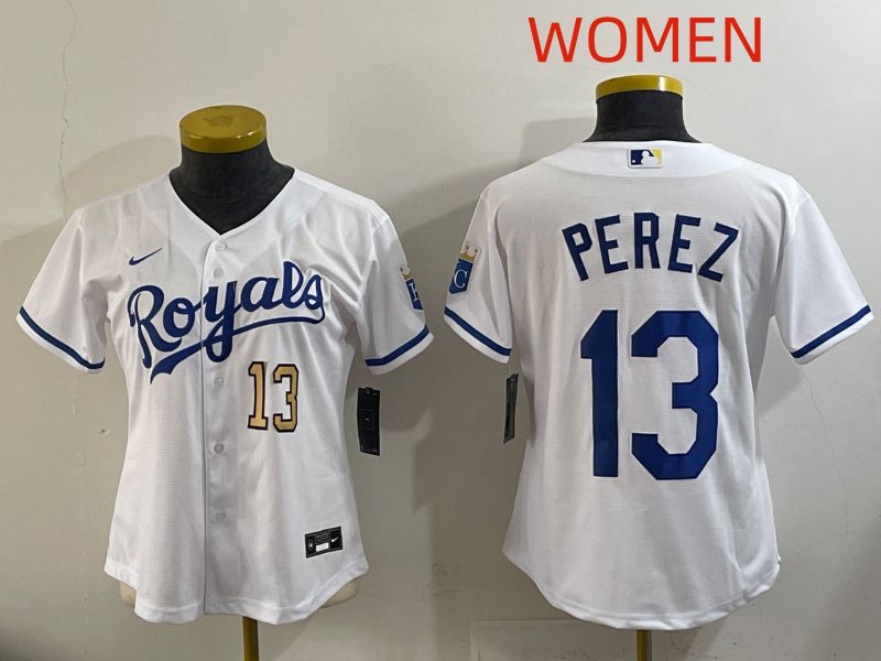 Women Kansas City Royals #13 Perez White Game Nike MLB Jersey style 004
